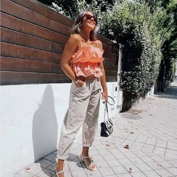 Zara Salmon Ruffled Ruffled Top - Picture 3 of 7